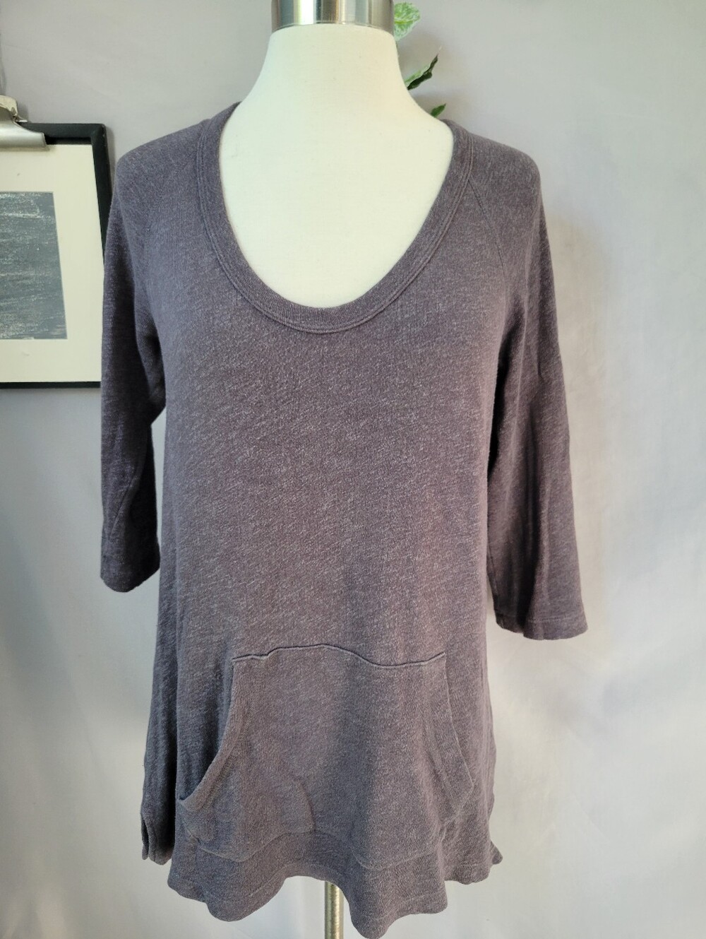 Standard James Perse French Terry Scoop Neck 3/4 Tunic Gray 3 or L